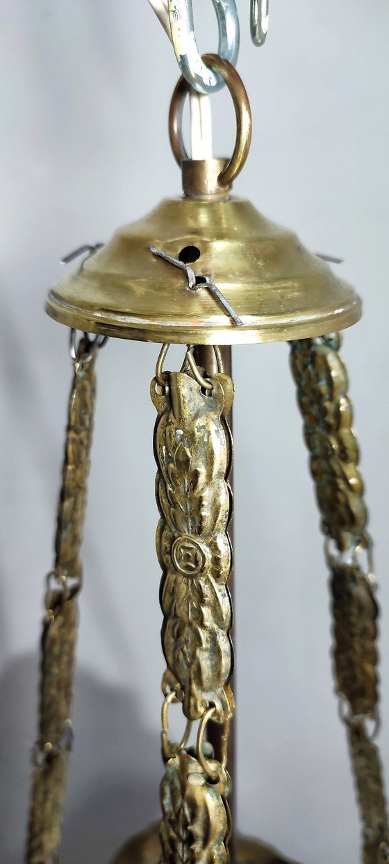 Image 1 of Art Nouveau plafondlamp van messing en glas. Spanje, jaren 1930.