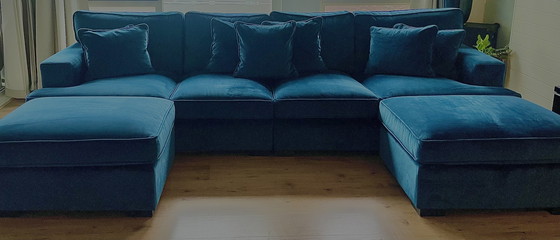 Image 1 of Vintage 4-seater sofa blue velvet by Milo Baughman for Thayer Coggin, 1960