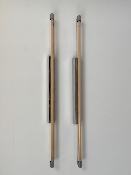Image 1 of Een paar vintage XL wandlampen, verchroomd metaal en transparant ABS, Italië, 1980