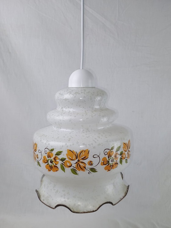 Image 1 of Lampada a sospensione Venini Vetro bianco testurizzato Fiore Mid Century VENINI Soffitto opalino