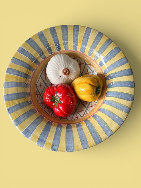 Image 1 of Ceramic fruit bowl on foot by MacKenzie Childs, USA 1990s