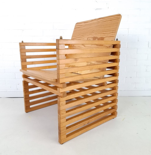 Vintage slat armchair 70s/80s wood constructivist
