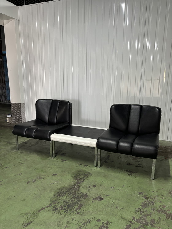 Image 1 of Fauteuil de salon en cuir par Hans Eichenberger pour Girsberger, 1960, Ensemble de 3 chaises + 3 tables d'appoint