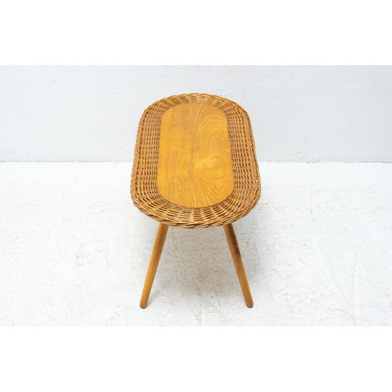 Image 1 of Vintage rattan stool by Jan Kalous for ÚLUV, Czechoslovakia 1960s