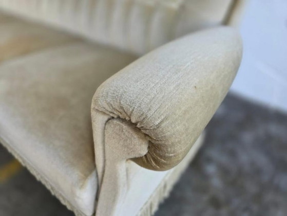 Image 1 of Poltrona/divano vintage beige con frange. SPEDIZIONE GRATUITA