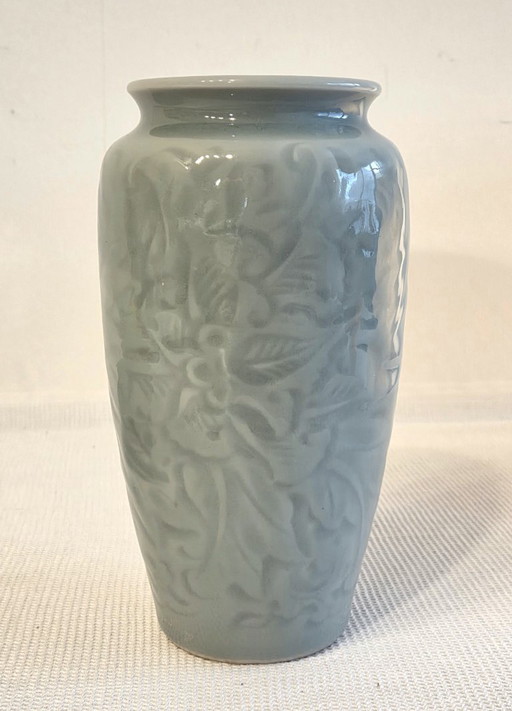 Celadon vase and plate