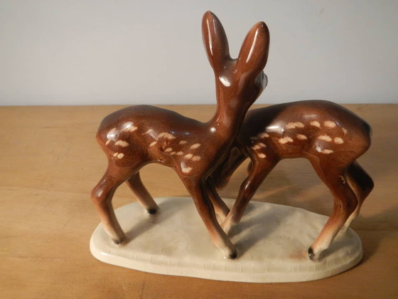 Image 1 of Small ceramic sculpture with deers, Germany, 60s