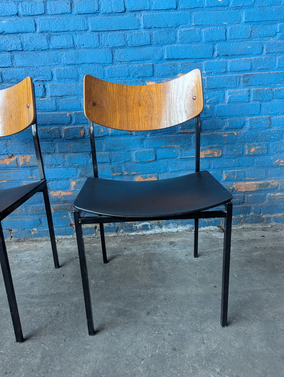 Image 1 of 2 vintage industrial chairs- steel/ wood- 1960s