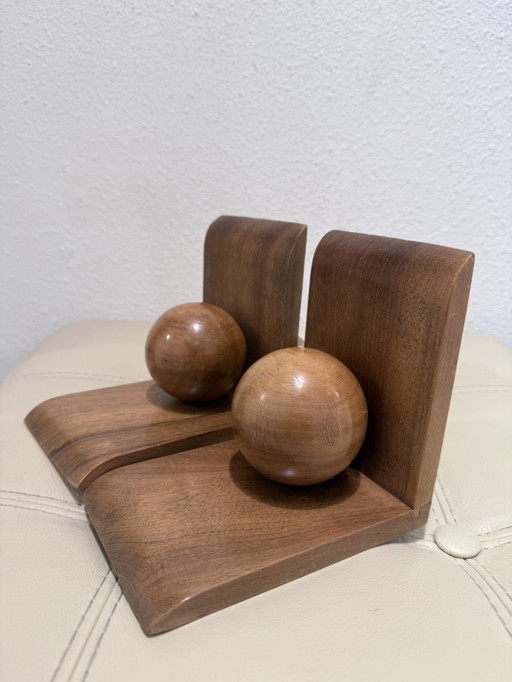 Fermalibri vintage in legno con sfere in legno – set da 2
