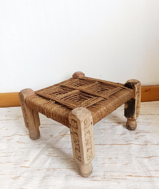 Antique Indian stool with ropes