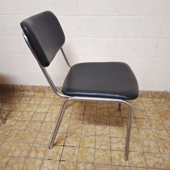 Image 1 of 4 x Vintage / Retro Chairs / Black Leatherette and Chrome
