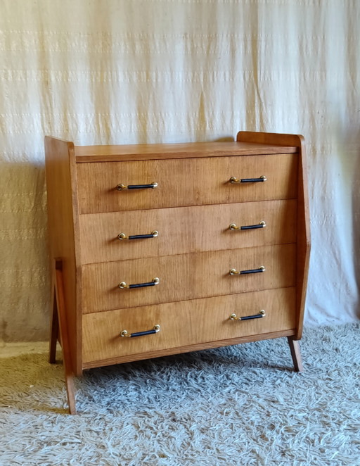 Wooden Compass Leg Chest of Drawers - 50s/60s