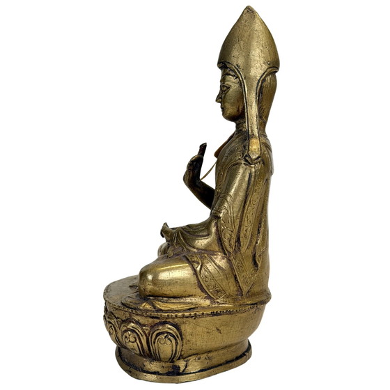 Antiker feuervergoldeter tibetischer Gelug Lama – 18.–19. Jahrhundert – Exportsiegel 1962 – Bildhauerei (photo 7 of 11)
