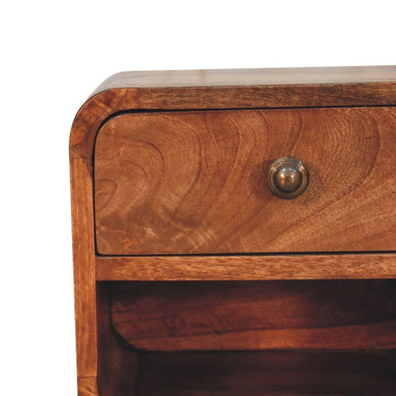 Mini comodino da parete in legno massello di mango con finitura caramello miele. – Artisan, Comodini, Wood (photo 5 of 10)