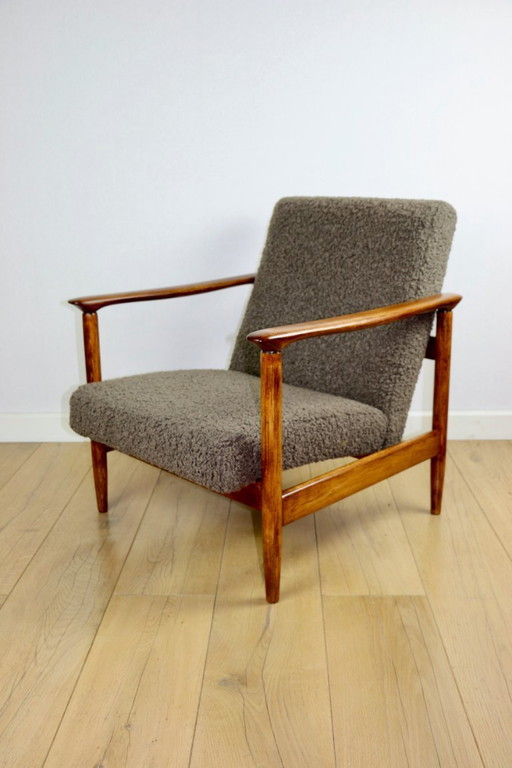 GFM-142 armchair, design by Edmund Homa from the 70s, brown-chocolate thick boucle - 2 pieces available