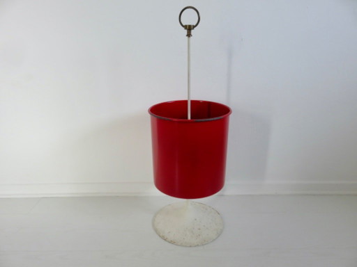 Tulip-shaped umbrella stand in enamelled sheet metal and brass, France, 50s