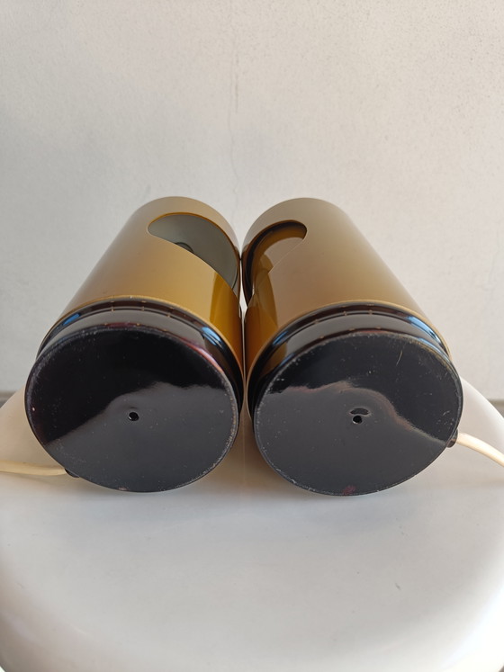Image 1 of Pair of Vintage Italian Table Lamps, Mustard Yellow Selene Style ABM, Space Age Design, 1970s