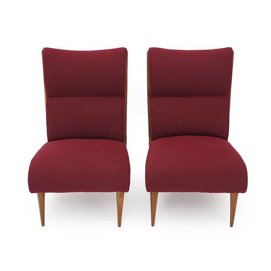 Image 1 of Paire de fauteuils en bois et bouclette, années 1940