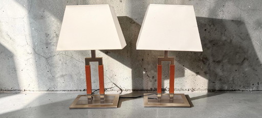 Joana Bover Vintage Designer Table Lamps EMA Leather Nickel Barcelona