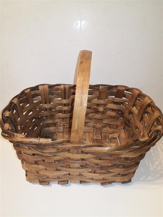 Image 1 of Zeldzame antieke retro vintage houten mand / 20e eeuw