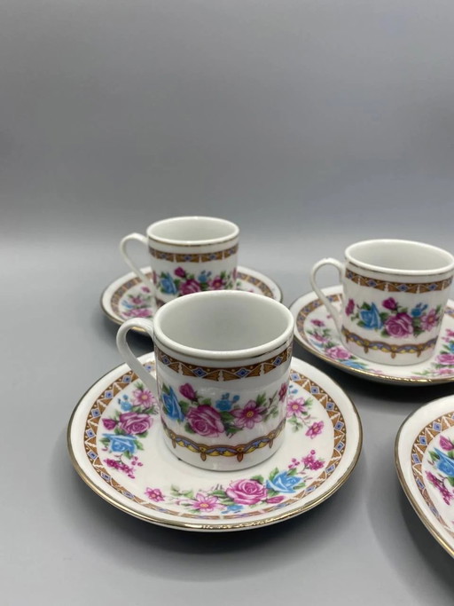 6 Jie Pai porseleinen koffiekopjes en schotels, romantisch bloemenmotief, jaren 90 – decoratieve objecten (photo 2 of 4)