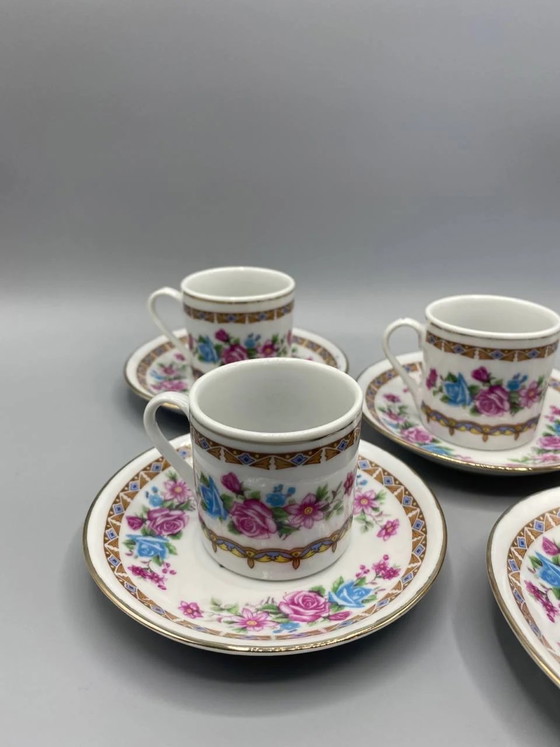 6 Jie Pai porseleinen koffiekopjes en schotels, romantisch bloemenmotief, jaren 90 – Decoratieve objecten (photo 2 of 4)