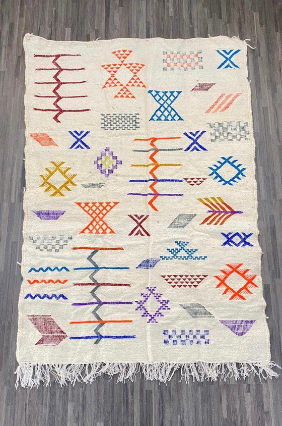 Image 1 of Authentischer handgewebter Berber-Kilim-Teppich - 150x100cm - Bunte marokkanische Kunst