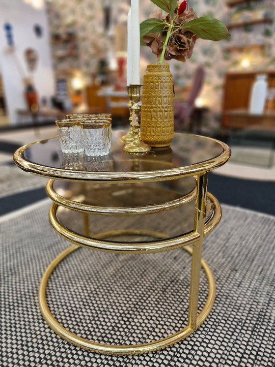 Image 1 of Vintage coffee table double swivel messing rookglas