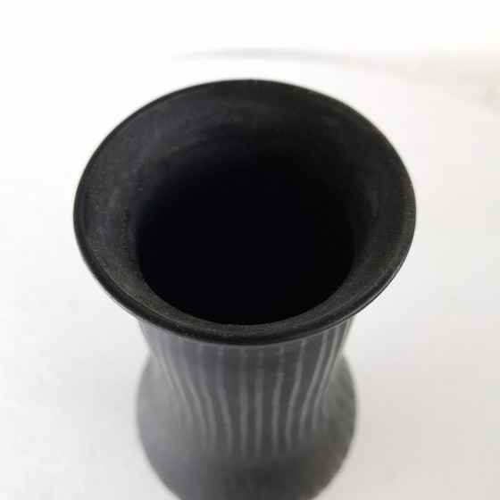 Image 1 of Vintage black earthenware vase 70s wabi sabi japandi