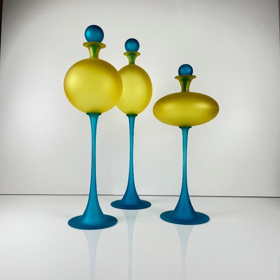 Image 1 of Set di 3 vasi scultorei in vetro di Murano di Cesare Toffolo, Italia, anni '90