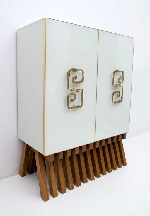 Postmodern Italiaans bar dressoir van Murano glas en messing, jaren 1980