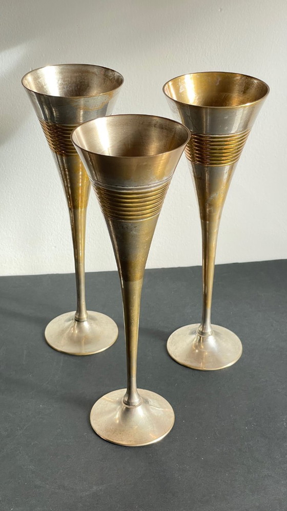 Image 1 of 6 flûte da champagne vintage in ottone placcato argento