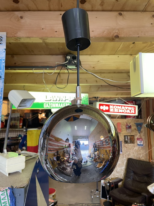 Vintage 70s Chrome hanging globe lamp