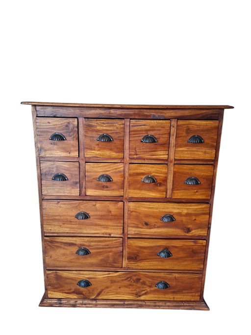 Commode ancienne en teck, armoire d'apothicaire, classeur, dimensions 90x37cm et 104cm de hauteur. (photo 2 of 5)