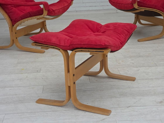 Image 1 of 1970s, Norwegian design by Ingmar Relling, model "Siesta", set of 2 chairs with footstool.