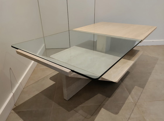 Image 1 of Travertine coffee table with glass