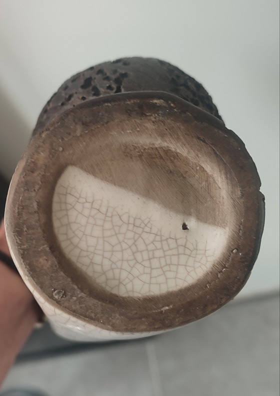 Image 1 of Freeform Raku and Worm-eaten Wood Pitcher Vase (1960/70)
