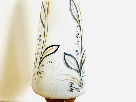 Image 1 of Space Age mid century modern brass tripod table lamp with opaline glass lampshade, 1950s