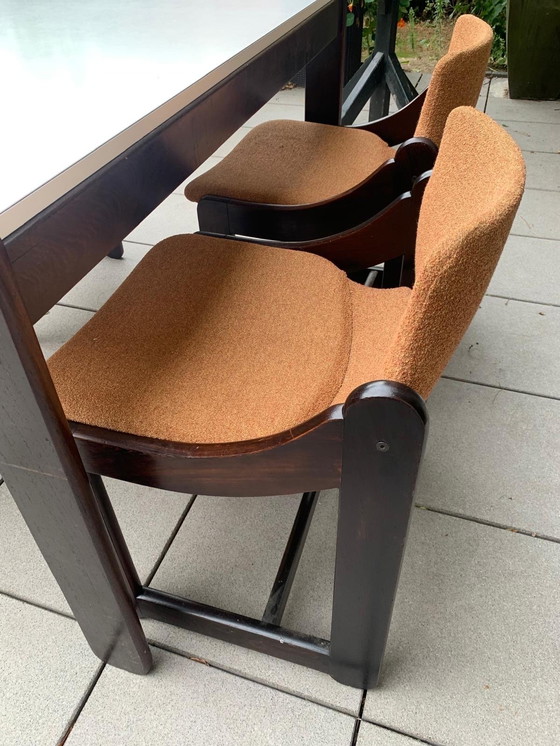 Image 1 of Wengé eetkamer nieuw gestoffeerd tafel met origineel formica blad.