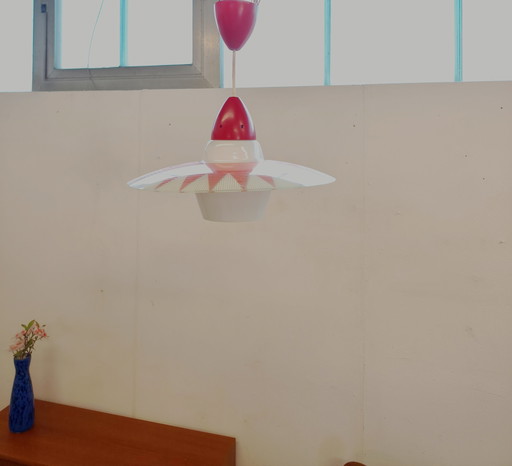 1950s glass ceiling light with a typical pattern of the period