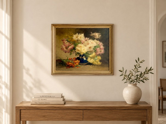Signed Floral Still Life by Edmond Van Coppenolle, Oil on Canvas, 19th Century – Paintings & Drawings, Wood (photo 3 of 11)