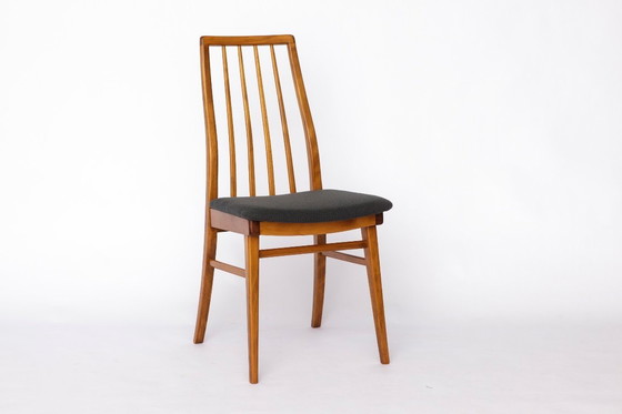 Image 1 of Set of 6 Vintage German Dining Chairs – 1960s/1970s Mid Century Beechwood Chairs, Newly Upholstered in Dark Brown Fabric