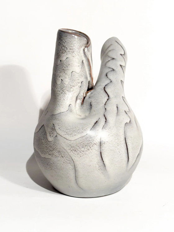 1960s Abstract Grey Glazed Stoneware Vase (photo 2 of 9)