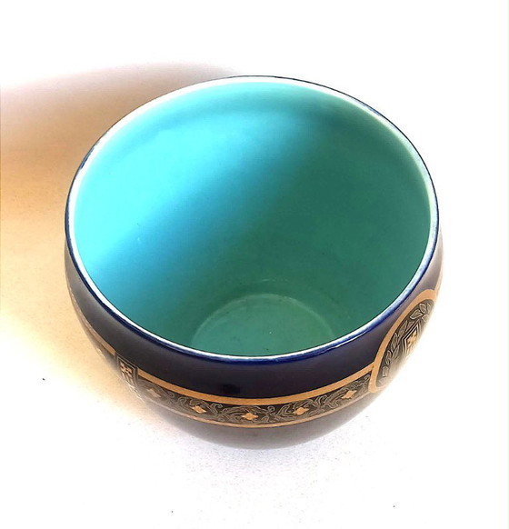 Image 1 of Cache-pot Sarreguemines Bleu Colbat Fin 19e Largeur 24,5 cm
