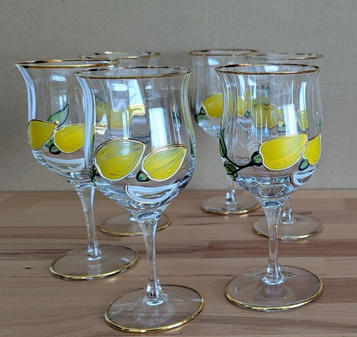 Glazenset, 6 wijn-/drinkglazen, "Tiffany" van Paul Nagel – glazen karaffen, Glass