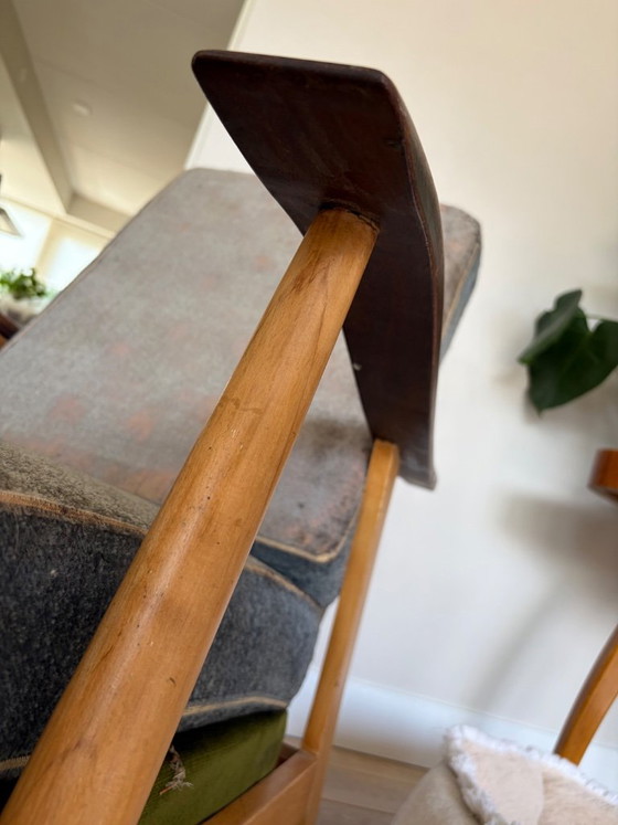 Rare Wilhelm Knoll Antimott Adjustable Recliner Chair - 1950s - Original Inner Spring – Velvet, Wood (photo 7 of 8)