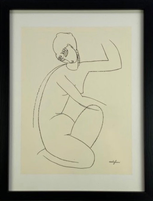 Amedeo Modigiliani (1884-1920): “Nude Study 1”.  Offsetlithografie in galerielijst met antireflex acrylglas. Professioneel ingel