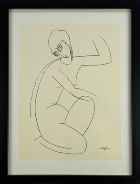 Image 1 of Amedeo Modigiliani (1884-1920): "Studio di nudo 1". Litografia offset in cornice da galleria con vetro acrilico antiri