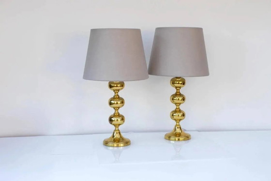 Image 1 of Scandinavian modern space age brass table lamps from Nafa, Sweden, 1970s, set of 2