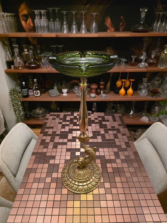 Image 1 of Frans Mid-Century sculpturaal designobject van groen kristal en brons – Art Vannes stijl, ca. 1960